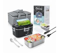 Romon Scaldavivande Elettrico Portatile, 1.8L porta pranzo elettrico (12V/24V/220V) per Auto Camion e Ufficio Lunch Box Riscaldatore 75W Scalda Vivande Portatile con Forchetta e Cucchiaio Nero
