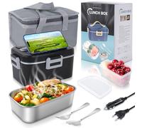 Romon Scaldavivande Elettrico Portatile, 1.8L Porta Pranzo Termico 3 in 1(12V/24V/220V) per Auto Camion e Ufficio Lunch Box Riscaldatore 75W Scalda Vivande Portatile con Forchetta e Cucchiaio,Nero