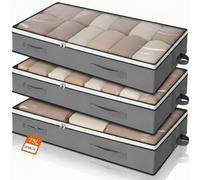 Romon Scatole per Armadio, 3 Pezzi 75L Scatole per Vestiti, Scatola per Organizer Armadio Pieghevole, Scatoloni per Trasloco Contenitori Sottoletto Salvaspazio per Coperte Biancheria da Letto, Grigio