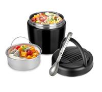 Romon Termos per Alimenti 1200ml Contenitore Termico Per Alimenti In Acciaio Inossidabile Sans BPA Portapranzo Termico Con Cucchiaio Pieghevole Per Ufficio Scuola & Camping Nero