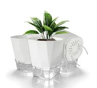 Romon Vaso Autoirrigante, Set Da 3 Vasi per Piante Da Interno in Plastica Con Finestra Del Livello Dell'acqua, Design a Doppio Strato Con Corda Di Cotone Stoppino, Per Erbe Aromatiche, Bianco ø 15.2cm