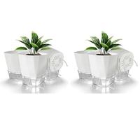 Romon Vaso Autoirrigante, Set Da 3 Vasi per Piante Da Interno in Plastica Con Finestra Del Livello Dell'acqua, Design a Doppio Strato Con Corda Di Cotone Stoppino, Per Erbe Aromatiche, Bianco ø 15.2cm