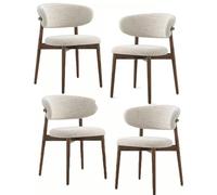 ROMOZ Solid Wood Dining Chairs with Linen Cushion and Curved Backrest,Upholstered Kitchen Chairs,Single Leisure Chair for Living Bedroom Restaurant 4PACK