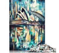 Rompecabezas cubista del horizonte de Sídney con la Ópera y el Puente del Puerto para adultos y adolescentes, de madera, para mayores de 14 años (52 x 38 cm)