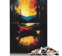 Rompecabezas de 1000 piezas A la deriva en el fuego con escena abstracta de barco expresionista para adultos, juguetes educativos de aprendizaje, 38 x 26 cm (1000 piezas)