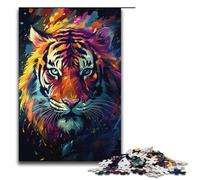 Rompecabezas de 1000 piezas coloridos rompecabezas psicodélicos de tigre de fuego siberiano para adultos juego familiar de madera 1000 piezas (38 x 26 cm)