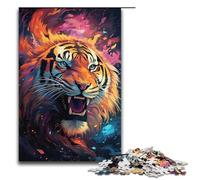 Rompecabezas de 1000 piezas coloridos rompecabezas psicodélicos de tigre de fuego siberiano para adultos juego familiar de madera 1000 piezas (38 x 26 cm)