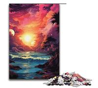 Rompecabezas de 1000 piezas con atardecer psicodélico colorido en la playa rompecabezas de madera para adultos y niños juguete educativo antiestrés 1000 piezas (38 x 26 cm)