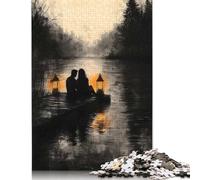 Rompecabezas de 1000 piezas con atardecer romántico en el lago, estilo monocromático, para adultos, juguetes educativos de aprendizaje, 38 x 26 cm/1000 piezas