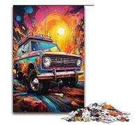 Rompecabezas de 1000 piezas con un coche retro psicodélico colorido al atardecer para adultos. Ideal como regalo para adolescentes de 14 años en adelante. 1000 piezas (38 x 26 cm).