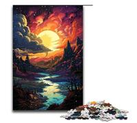 Rompecabezas de 1000 piezas con un colorido atardecer psicodélico para adultos. Diversión familiar. Juego familiar para aliviar el estrés. Rompecabezas difícil. 1000 piezas (75 x 50 cm).