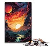 Rompecabezas de 1000 piezas con un colorido atardecer psicodélico y planetario para adultos rompecabezas de madera para juegos familiares (38 x 26 cm)