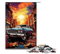Rompecabezas de 1000 piezas de coches psicodélicos retro coloridos al atardecer rompecabezas de madera para adultos juego familiar 1000 piezas (75 x 50 cm)