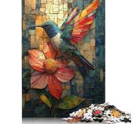 Rompecabezas de 1000 piezas de colibrí vibrante y flor en vitral, juguetes de papel, 38 x 26 cm (1000 piezas)