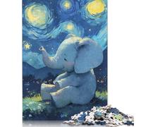 Rompecabezas de 1000 piezas de elefante bajo el cielo estrellado para adultos, rompecabezas para adultos, rompecabezas de actividades familiares, 38 x 26 cm/1000 piezas