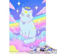 Rompecabezas de 1000 piezas de gato ángel pastel en el cielo para adultos y adolescentes. Rompecabezas de papel para adolescentes. Regalos, juegos de rompecabezas relajantes. 38 x 26 cm/1000 piezas.