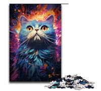 Rompecabezas de 1000 piezas de gato psicodélico de pelo corto para adultos ideal para aliviar el estrés y para adolescentes a partir de 14 años (75 x 50 cm).