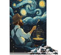 Rompecabezas de 1000 piezas de jaula de pájaros de pintor de noche estrellada para adolescentes adultos rompecabezas de papel para adultos juego educativo juguete desafío 38x26cm/1000 piezas