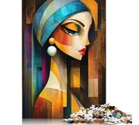 Rompecabezas de 1000 piezas de la joven con un pendiente de perla, visión cubista moderna, para adultos y adolescentes a partir de 12 años, 38 x 26 cm (1000 piezas)