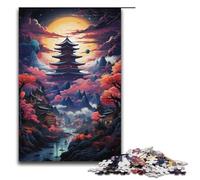Rompecabezas de 1000 piezas de madera con diseño psicodélico de atardecer sobre pagoda para niños decoración del hogar 1000 piezas (38 x 26 cm)