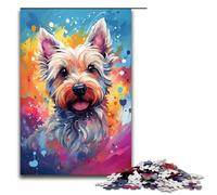 Rompecabezas de 1000 piezas de madera psicodélica de terrier escocés colorido para niños ideal para interacción entre padres e hijos (75 x 50 cm)