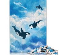 Rompecabezas de 1000 piezas de orcas en el cielo, con acuarela, para adultos, juguetes educativos, 1000 piezas (75 x 50 cm)