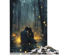 Rompecabezas de 1000 piezas de pareja romántica en un bosque mágico con luciérnagas brillantes para adultos, juguetes educativos de aprendizaje, 38 x 26 cm/1000 piezas