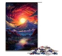 Rompecabezas de 1000 piezas juegos educativos colorido atardecer psicodélico en el monte Fuji rompecabezas de madera para adultos para diversión familiar y noches de juegos 1000 piezas (75 x 50 cm)