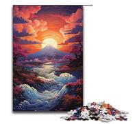 Rompecabezas de 1000 piezas para adultos colorido atardecer psicodélico en el monte Fuji. Ideal como regalo para toda la familia. 1000 piezas (38 x 26 cm).