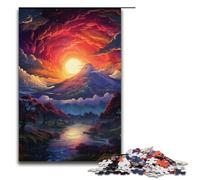 Rompecabezas de 1000 piezas para adultos colorido atardecer psicodélico en el monte Fuji rompecabezas de madera para adultos y niños herramienta para aliviar el estrés 1000 piezas (38 x 26 cm)