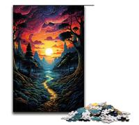 Rompecabezas de 1000 piezas para adultos colorido atardecer psicodélico. Un juego desafiante. Una obra de arte. Apto para adolescentes de 14 años en adelante. 1000 piezas (75 x 50 cm).