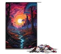 Rompecabezas de 1000 piezas para adultos colorido atardecer psicodélico. Un juego desafiante. Una obra de arte. Apto para adolescentes de 14 años en adelante. 1000 piezas (38 x 26 cm).