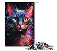 Rompecabezas de 1000 piezas para adultos colorido gato siamés psicodélico rompecabezas de madera para adultos y niños herramienta para aliviar el estrés 1000 piezas (38 x 26 cm)