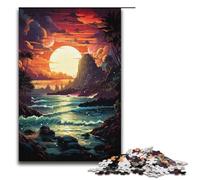 Rompecabezas de 1000 piezas para adultos colorido paraíso psicodélico costero divertido rompecabezas familiar con póster a juego y hoja de trivia (38 x 26 cm)