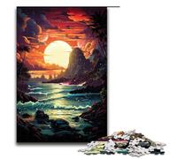 Rompecabezas de 1000 piezas para adultos colorido paraíso psicodélico costero divertido rompecabezas familiar con póster a juego y hoja de trivia (75 x 50 cm)
