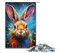 Rompecabezas de 1000 piezas para adultos colorido rompecabezas de conejo psicodélico juego práctico decoración única para el hogar y regalos 1000 piezas (38 x 26 cm)