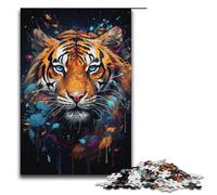 Rompecabezas de 1000 piezas para adultos colorido tigre psicodélico juego práctico decoración única para el hogar y regalos 1000 piezas (38 x 26 cm)