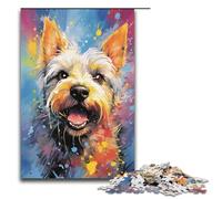 Rompecabezas de 1000 piezas para adultos colorido y psicodélico terrier escocés divertido rompecabezas familiar con póster a juego y hoja de trivia (38 x 26 cm)