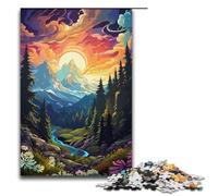 Rompecabezas de 1000 piezas para adultos coloridos rompecabezas psicodélicos con atardeceres en las montañas ideal como regalo de cumpleaños para adolescentes a partir de 14 años (38 x 26 cm).
