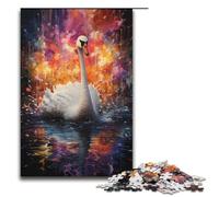 Rompecabezas de 1000 piezas para adultos diseño de cisne psicodélico colorido de madera ideal para juegos familiares y cumpleaños (38 x 26 cm)
