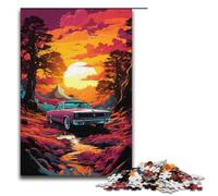 Rompecabezas de 1000 piezas para adultos diseño de coche deportivo psicodélico colorido al atardecer rompecabezas de madera juego educativo juguete de desafío 1000 piezas (38 x 26 cm)