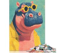 Rompecabezas de 1000 piezas para adultos, ideal como regalo, con diseño de hipopótamo con gafas de sol, ideal para pintar, para adultos y adolescentes, juego familiar de 38 x 26 cm (1000 piezas).