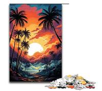 Rompecabezas de 1000 piezas para adultos palmeras psicodélicas coloridas al atardecer rompecabezas de madera para niños juego educativo 1000 piezas (75 x 50 cm)