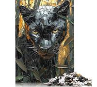 Rompecabezas de 1000 piezas para adultos, regalo de la feroz Pantera Negra en mosaico dorado. Rompecabezas para adultos, juego familiar para adultos y adolescentes, 1000 piezas (75 x 50 cm).
