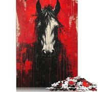 Rompecabezas de 500 piezas con retrato de caballo expresionista audaz de semental feroz para adultos, ideal como regalo para adolescentes, juego educativo, juguete de desafío (52 x 38 cm)