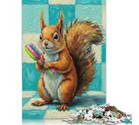 Rompecabezas de 500 piezas de ardilla con pincel para adultos, rompecabezas de madera para adultos y adolescentes, juguetes educativos (52 x 38 cm)