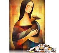 Rompecabezas de 500 piezas de La Dama del Armiño, inspirado en Da Vinci, con retrato geométrico abstracto, ideal para Navidad, juguetes educativos, 500 piezas (52 x 3 pulgadas)