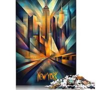 Rompecabezas de 500 piezas de Nueva York con cubismo dinámico y horizonte geométrico moderno para adultos, juego educativo, juguete de desafío, 500 piezas (52 x 38 cm)