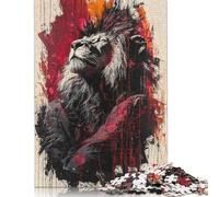Rompecabezas de 500 piezas de un majestuoso león con retrato expresionista contemporáneo para adultos para mayores de 14 años (52 x 38 cm).