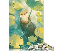 Rompecabezas de 500 piezas "Nutria bajo la lluvia con nenúfares" para adultos y adolescentes (52 x 38 cm)